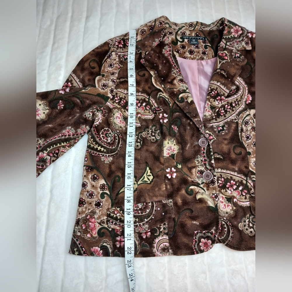 Vintage Larry Levine Woman 18W Brown Paisley Corduroy Blazer Jacket Stretch - Picture 15 of 15